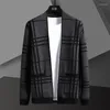 Herrjackor 2023 Autumn Striped Cardigan tröja brittisk stil Fashion Casual Slim Fit Trend All-Match Sticked Jacket