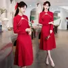 Ethnische Kleidung 4XL 2023 High Gear Year Chinesischer Stil Qipao Modernes asiatisches Kleid für Frauen Langarm Cheongsam Abendgarderobe