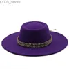 Szerokie grzbietowe czapki czapki czapki Fedoras kapelusz kobiety 9,5 cm szerokie grzbiet derby top hat imitacja wełna panama dekoracja klasyczny zespół Jazz Cap elegancka czapka ślubna YQ231116