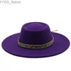 Breda brimhattar hink hattar filt fedoras hatt kvinnor 9,5 cm bred grim derby topp hatt imitation ull panama dekoration klassisk band jazz cap elegant bröllop cap yq231116