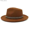 Cappelli a tesa larga Cappelli a secchiello Uomo Donna Cappelli Panama in lana Cappello a tesa larga Cappellino Fedora in lana Trilby Jazz Travel Party Street Style Taglia USA 7 1/8-7 3/8 UK M-L YQ231116