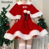 Femmes sommeil salon automne hiver mignon noël rouge Shl robe femmes doux en peluche Patchwork Drstring fête Mini robe femme Kaii cape robe zln231116