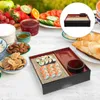 Conjuntos de utensílios de jantar 1 conjunto de estilo de macarrão frio de estilo japonês prato de macarrão retangular com tapete de bambu