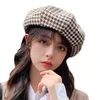 Berets 2023 Limited Thousand Bird Plaid Beret Hat Women's Spring And Autumn British Style Painter High-quality Fashion Korean Bailey