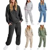 Pantaloni a due pezzi da donna 2 Tute Abiti casual autunnali Felpe con cappuccio a maniche lunghe in tinta unita con coulisse Jogger Set loungewear 231116