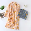 Kvinnors sömnkläder Kvinnors 2023 japansk stil kimono vår sommar bomull crepe damer tunn nattklänning kvinnor badrockrock hemservice