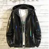 Men's Vests 4202 Black Sliver Shinny Jacket Men Bomber Korean Style Hip Hop Slim Jackets And Coats Streetwear Hooded Coat 231116