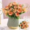 Decoratieve Bloemen Fabriek Directe Verkoop Zijde Pioen Roos Roze 30 cm Nep Boeket 5 Grote Hoofden 4 Knoppen Thuis El Bruiloft Decoratie