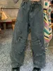 メンズジーンズラージサイズレトロパンクスタイルポケットツーリングレディースストリートファッションストレートレッグパンツY2Kゆるいモッピング男性231116