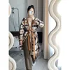 Women's Wool Blends Runxiangcheng Coat Plaid CraftedSheep Camel Hair Waist Lace Up Mid Length Knitted Cardigan Coat for Women 231116