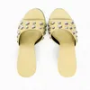 NXY Sandaler Kvinnor Silvely High Heel Summer Slides Squared Toe Studded Female Gold Heels Beach Heeld Shoes 230406