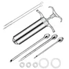 Vlees Gevogelte Gereedschap Marinade Kruiden Injector Kit Kalkoen Injectoren RVS BBQ Koken Spuit Met 3 Naalden 231116