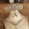 Bröllop smycken set barock guldfärg svart kristall brud tiaras krona örhängen choker halsband kvinnor klänning dubai set 231116