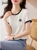 Women's Blouses Summer Fashion Short Sleeve Woman Simple Classic O-Neck Female Top Black And White Ladies Elegant Women's T-Shirt