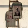 Designer modekläder lyxiga tees tshirts travi scotts porträtt direkt spray tryck västkust hip hop style gammal tvätt hög gata kort ärm t-shirt
