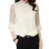 Women's Blouses Lightweight Chic Elegant Ruffle Collar Solid Color Chiffon Shirt Skin-touching Spring Perspective Streetwear