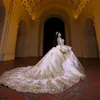 고급 샴페인 긴 소매 Quinceanera 드레스 구슬로드 볼 가운 골드 아플리케 비즈 생일 파티 드레스 레이스 업 vestido de 15 16