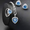 Conjunto de aretes de collar Adorno europeo y americano Zircon Sea Blue Ring Pulsera de corazón amoroso totalmente enjoyada para mujer Traje de tachuelas