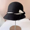 Berets elegante preto branco mulheres chapéu de lã quente feltro inverno fedora bowknot cloche bowler senhoras festa casamento