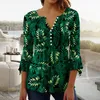 Women's Blouses Athletic Shirts Women Loose Fit Summer Printing Trendy Sexy Button Cardigan 7 Sleeve Thermal Long