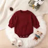 Pagliaccetti Neonato Neonata Abiti natalizi Pagliaccetto a maniche lunghe lavorato a maglia maglione rosso