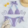 Mulheres de banho sexy halter anéis com nervuras bikini 2023 feminino maiô feminino duas peças conjunto brasileiro maiô nadar beach wear