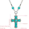 Vintage Personality turquoise Cross Necklaces women multi-layered alloy sweater chain pendant Exaggerated jewelry