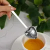 Hjärtformat teinfusör Mesh Ball Rostfri Sile Herbal Locking Tea Infuser Spoon Siler Steeper Handle Dusch Table Tool C14