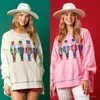 Womens Hoodies Sweatshirts Christmas Pink Nutcracker Sweatshirt New Sequins Washed Versatile Crew Neck Top Sweatshirt Sweater