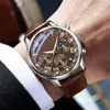 Armbandsur 2023 Herrklockor Top Brown Leather Casual Quartz Watch Men's Sport Clock Business Relogio Masculino