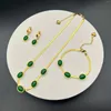 Hänghalsband titanstål specialformad grön ädelsten smaragd halsband örhängen armband set retro blad kedja tillbehör kvinnor