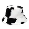 Wide Brim Hats Bucket Hats Winter Cow Leopard Faux Fur Fluffy Bucket Hats Women Outdoor Warm Sun Hat Soft Velvet Furry Fisherman Cap Girl Fashion Panama 231115