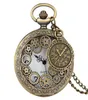 Vine Bronze Hollow Out Gear Case Unisex Quartz Pocket Watch Antique Analog Clock Necklace Chain for Men Women Gift5756478