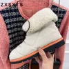 Lyxvarumärke Wool Snow Ankelstövlar för kvinnor Vinter Varm lapel Plattplattform Pälsskor Lace Up Flat Knight Boots Women