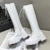 Botas altas largas de bota de cuero de PU blanco rodilla moda femenina con cordones plataforma muslo botas de mujer tamaño 43 231116