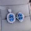 Waardevol lab aquamarine sieraden set sterling sier verloving trouwringen ketting voor vrouwen bruids verjaardagsfeestje cadeau