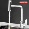 Rubinetti della cucina Rubinetto a cascata Miscelatore freddo Rubinetto montato su piano Girevole 4 modalità Spruzzatore di flusso Bacino di rotazione in acciaio inossidabile