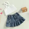 FOCUSNORM 1-5Y Mode Kinderen Meisje Zomer Kleding Effen Kleur Geribbeld Hemdje Elastische Denim Rok Set Voor Peuter