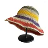 Chapeaux à large bord version coréenne chapeau de paille à la mode femmes été couleur rayé crème solaire soleil a japonais polyvalent tissé à la main seau casquette Mujer