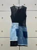 Vestidos casuais básicos Twotwinstyle Colorblock Patchwork Denim Designer para mulheres em torno do pescoço sem mangas cintura alta emendada bolsos vestido feminino 231116