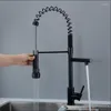 Kitchen Faucets Matte Black Stainless Steel Pull Down Double Water Spring And Cold Faucet Sink