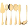 Dijkartikelen Sets Western Gold 6pcs Service Lepel roestvrij staal servies serveervork Shovel vergiet keuken keukengerei Bestekset