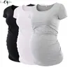 Maternity Tops Tees Maternity Tees Clothes Ropa Embarazada Shirt O Neck Tops Pregnancy T-Shirt Casual Flattering Side Ruching Maternity Pullover 230414