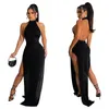 Casual Jurken Cutubly Zwarte Avond Voor Vrouwen Formele Sexy Backless Hoge Split Glitter Lange Prom Dress Dameskleding Celebrity Party