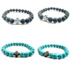 Bracelets de charme 8mm naturel noir pierre de lave turquoise bracelet croix vaolcano aromathérapie diffuseur d'huile essentielle pour les femmes yoga goutte dh7h1