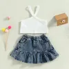 FOCUSNORM 1-5Y Mode Kinderen Meisje Zomer Kleding Effen Kleur Geribbeld Hemdje Elastische Denim Rok Set Voor Peuter