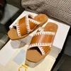 Designer sandaler glider sandles för kvinnor mule skjutreglage broderi bokstav färg kodning platt slid sandal mulor flip flops sandaler brun läder toffel sandalen