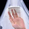 Véu de Noiva Véu de Nó de Laço Múltiplas Camadas Fofas com Unhas Duplas Fios Líquidos de Pérola com Pente Acessórios de Casamento