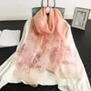 Scarves 2023 Style Autumn And Winter Mulberry Silk Scarf Begonia Flower Embroidery Wool Shawl Cover-Ups Gift