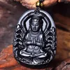 Hänge halsband naturliga svarta obsidian snidade tusen händer av guanyin buddha halsband för kvinnor män mode smycken